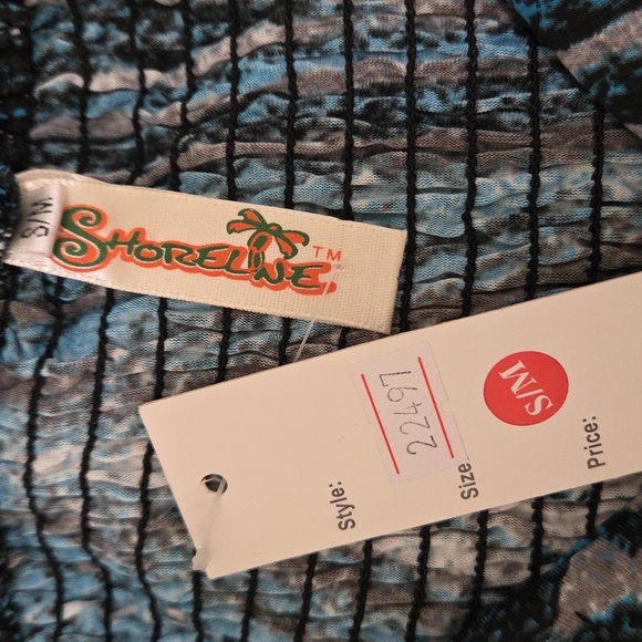 NWT Shoreline | Blue & Gray Print Halter Style Maxi Dress Wood Bead Strap Detail - Picture 8 of 8